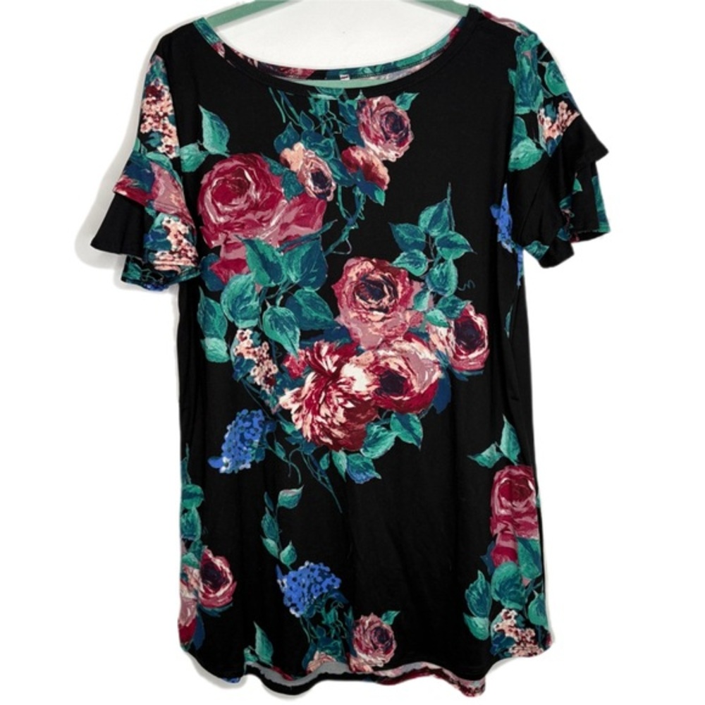 Floral Black Top XL